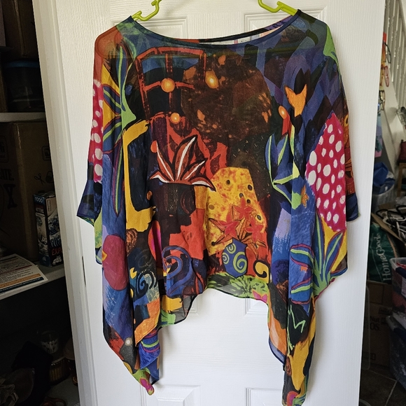 Chico's Rainbow Abstract Vintage Y2k Silk Flowy Top - Picture 5 of 11